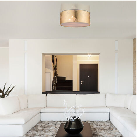 LED Deckenleuchte mit Stoff Lampenschirm goldfarbig, Ø 40cm