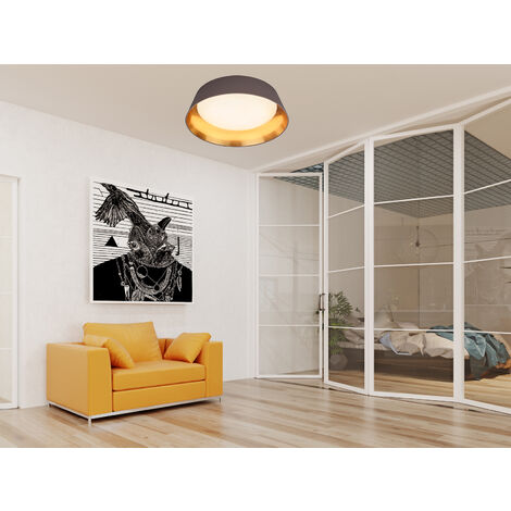 LED Deckenleuchte mit Stofflampenschirm in Braun/Gold, Ø 45cm