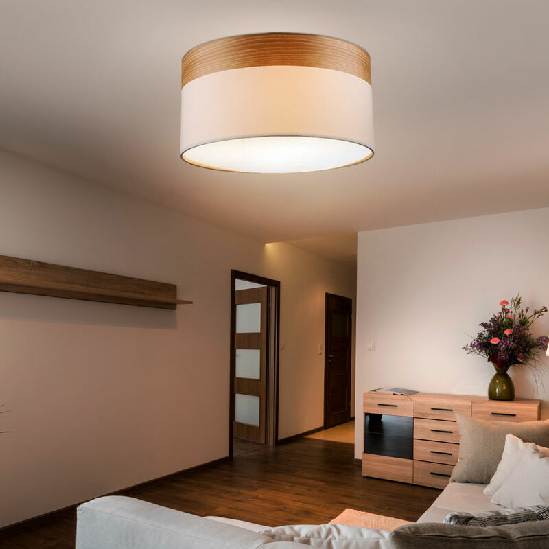 Etc-shop - Decken Leuchte Schlafzimmer Textil Schirm Lampe Holz Strahler im Set inkl. LED Leuchtmittel