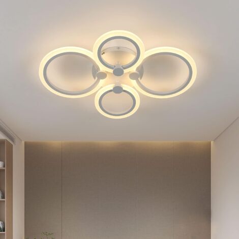 DELAVEEK LED Deckenleuchte Modernes Design Warmweiß 3000K 4 Kreise Deckenlampe 34W Für Wohnzimmer Schlafzimmer Esszimmer Büro Bar Café Weiß
