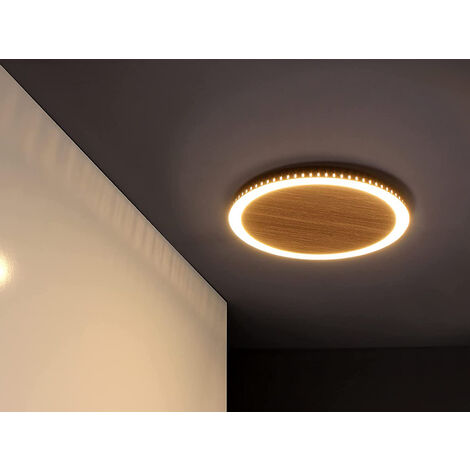 LED Deckenleuchte MOON für Wand & Decke Holzoptik 3 Stufen dimmbar, Ø 40cm