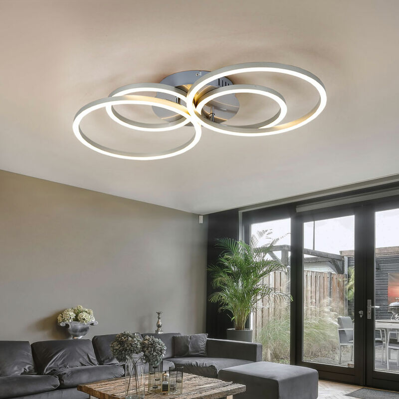 Etc-shop - Deckenlampe LED Wohnzimmerlampe modern Ringe verstellbar LED Deckenleuchte silber, Metall Kunststoff, 1x 40W 1960lm 3000K, LxBxH