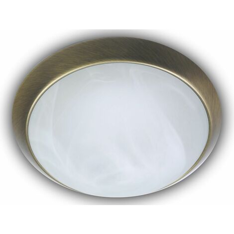 LED Deckenleuchte rund, Glas Alabaster, Dekorring Altmessing, Ø 25cm