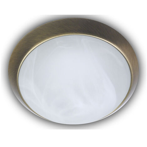 LED Deckenleuchte rund, Glas Alabaster, Dekorring Altmessing, Ø 30cm