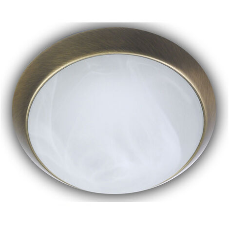 LED Deckenleuchte rund, Glas Alabaster, Dekorring Altmessing, Ø 35cm
