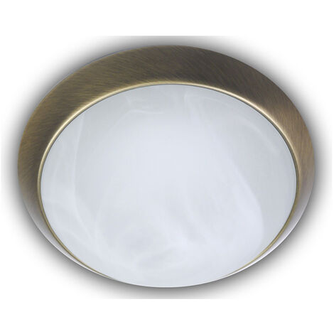 LED-Deckenleuchte rund, Glas Alabaster, Dekorring Altmessing, Ø 35cm