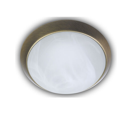 LED-Deckenleuchte rund, Glas Alabaster, Dekorring Altmessing, Ø 40cm