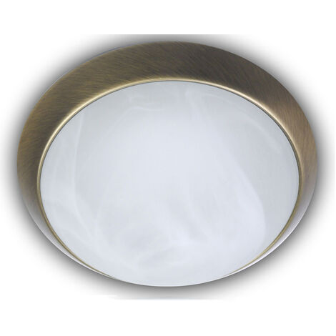 LED Deckenleuchte rund, Glas Alabaster, Dekorring Altmessing, Ø 40cm