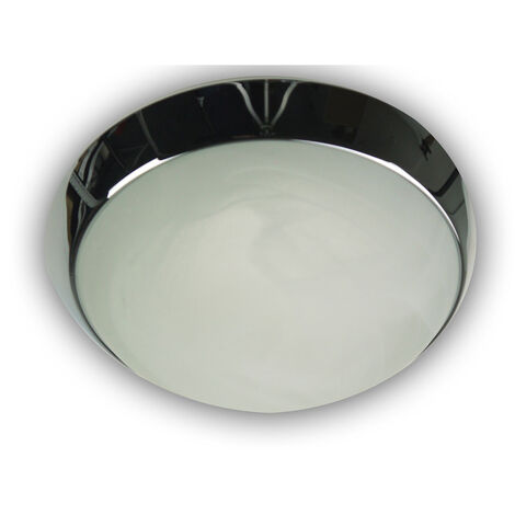 LED-Deckenleuchte rund, Glas Alabaster, Dekorring Chrom, Ø 35cm