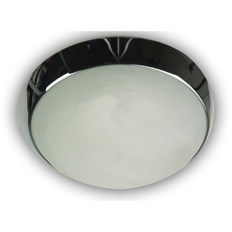 LED-Deckenleuchte rund, Glas Alabaster, Dekorring Chrom, Ø 40cm