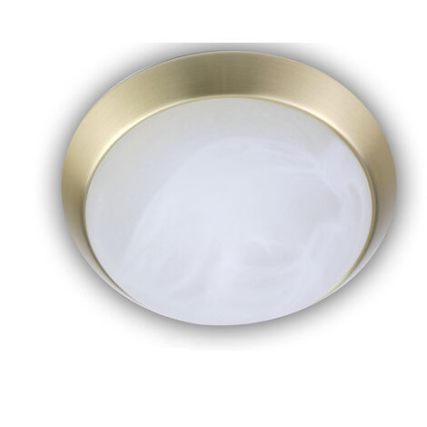 LED Deckenleuchte rund, Glas Alabaster, Dekorring Messing matt, Ø 30cm