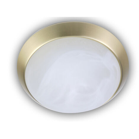LED-Deckenleuchte rund, Glas Alabaster, Dekorring Messing matt, Ø 35cm