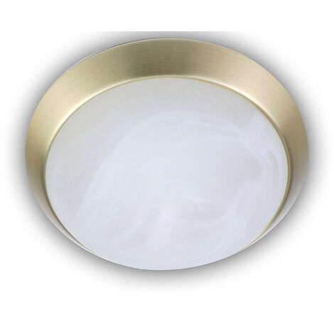 LED Deckenleuchte rund, Glas Alabaster, Dekorring Messing matt, Ø 35cm