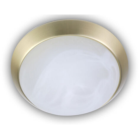 LED-Deckenleuchte rund, Glas Alabaster, Dekorring Messing matt, Ø 40cm