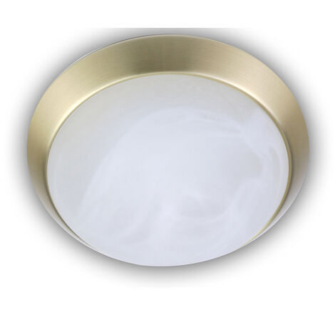 LED Deckenleuchte rund, Glas Alabaster, Dekorring Messing matt, Ø 40cm
