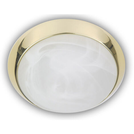 LED Deckenleuchte rund, Glas Alabaster, Dekorring Messing poliert, Ø 30cm
