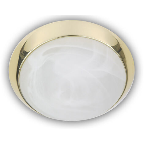 LED-Deckenleuchte rund, Glas Alabaster, Dekorring Messing poliert, Ø 35cm