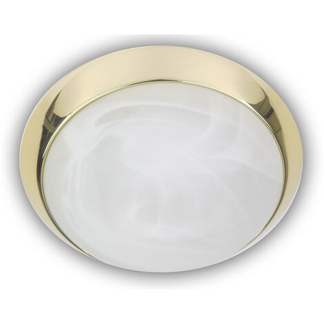 LED Deckenleuchte rund, Glas Alabaster, Dekorring Messing poliert, Ø 35cm
