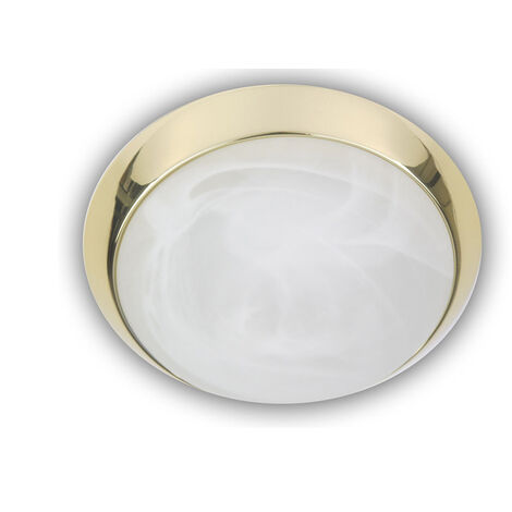 LED-Deckenleuchte rund, Glas Alabaster, Dekorring Messing poliert, Ø 40cm