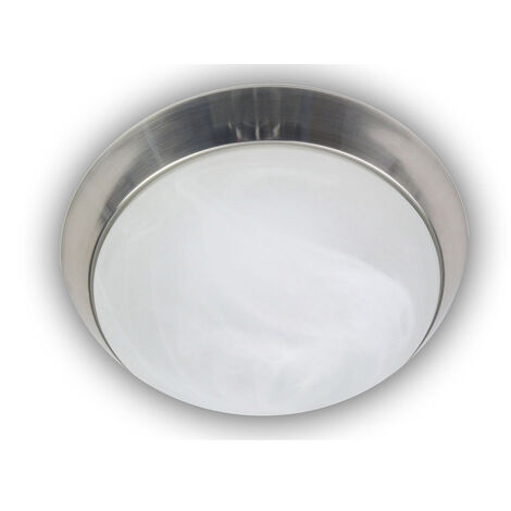 LED Deckenleuchte rund, Glas Alabaster, Dekorring Nickel matt, Ø 30cm