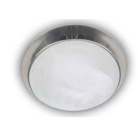 LED-Deckenleuchte rund, Glas Alabaster, Dekorring Nickel matt, Ø 30cm