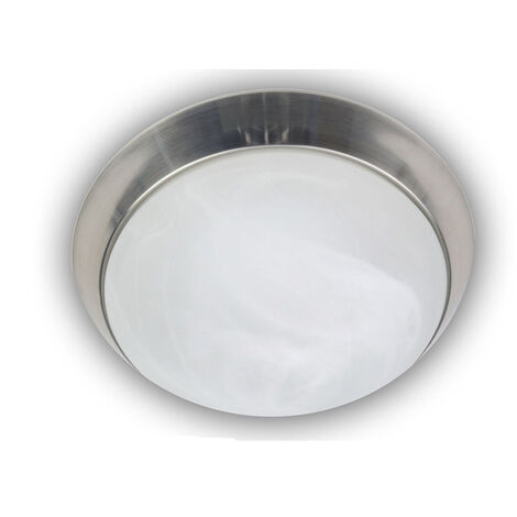 LED Deckenleuchte rund, Glas Alabaster, Dekorring Nickel matt, Ø 40cm