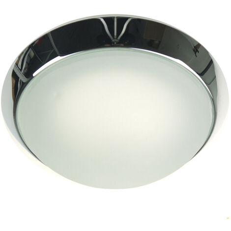 LED Deckenleuchte rund, Glas satiniert mit Klarrand, Dekorring Chrom, Ø 40cm