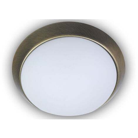 LED-Deckenleuchte rund, Opalglas matt, Dekorring Altmessing, Ø 25cm