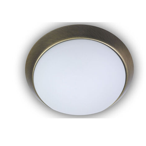 LED-Deckenleuchte rund, Opalglas matt, Dekorring Altmessing, Ø 35cm