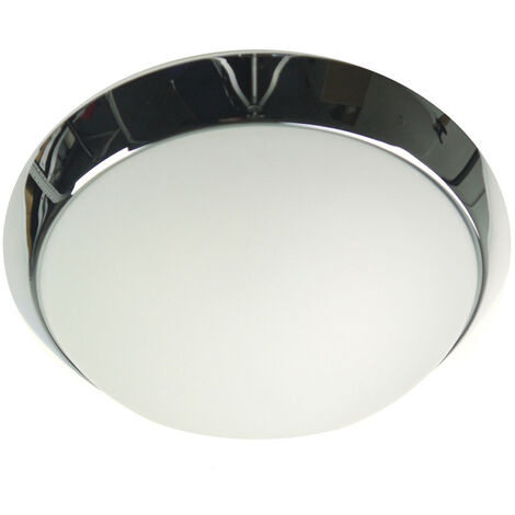 LED-Deckenleuchte rund, Opalglas matt, Dekorring Chrom, Ø 30cm