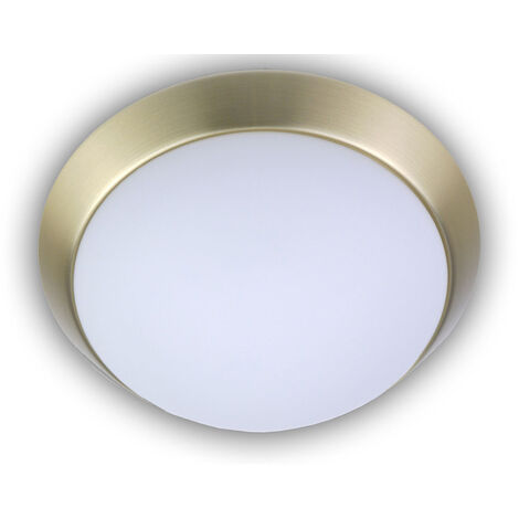 LED-Deckenleuchte rund, Opalglas matt, Dekorring Messing matt, Ø 25cm