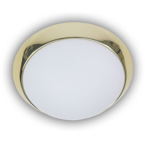 LED-Deckenleuchte rund, Opalglas matt, Dekorring Messing poliert, Ø 25cm