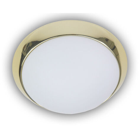LED-Deckenleuchte rund, Opalglas matt, Dekorring Messing poliert, Ø 30cm