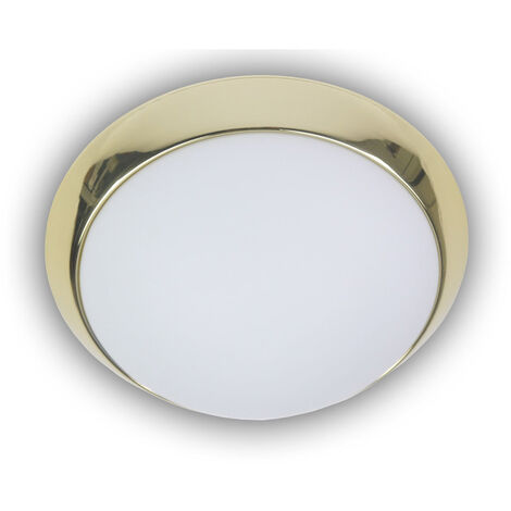 LED-Deckenleuchte rund, Opalglas matt, Dekorring Messing poliert, Ø 35cm
