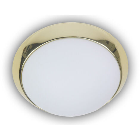 LED-Deckenleuchte rund, Opalglas matt, Dekorring Messing poliert, Ø 45cm