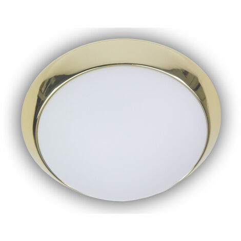 LED-Deckenleuchte rund, Opalglas matt, Dekorring Messing poliert, Ø 50cm