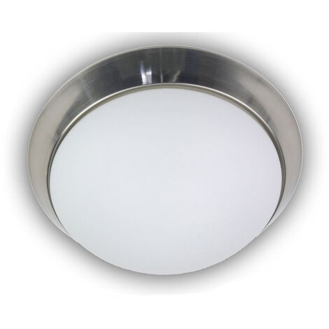 LED-Deckenleuchte rund, Opalglas matt, Dekorring Nickel matt, Ø 25cm
