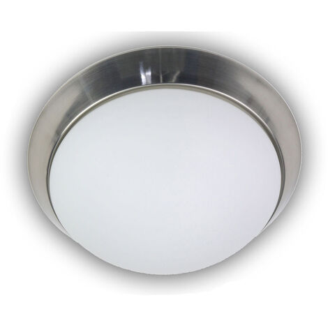 LED-Deckenleuchte rund, Opalglas matt, Dekorring Nickel matt, Ø 35cm