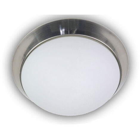 LED-Deckenleuchte rund, Opalglas matt, Dekorring Nickel matt, Ø 45cm