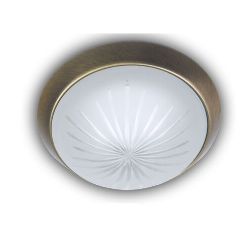 LED-Deckenleuchte rund, Schliffglas satiniert, Dekorring Altmessing, Ø 25cm