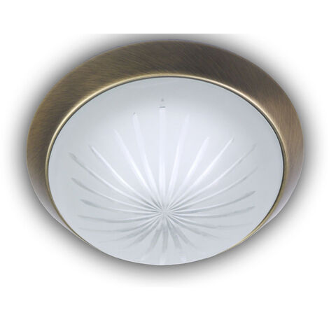 LED-Deckenleuchte rund, Schliffglas satiniert, Dekorring Altmessing, Ø 35cm