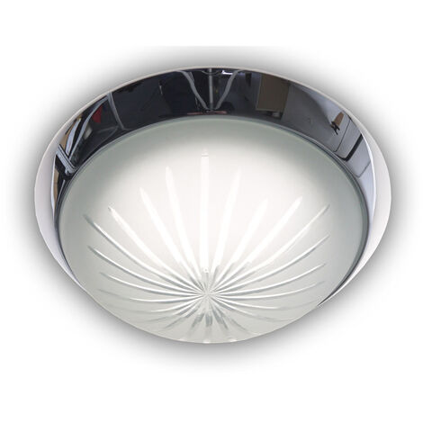 LED-Deckenleuchte rund, Schliffglas satiniert, Dekorring Chrom, Ø 35cm