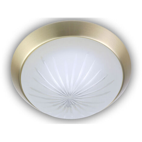 LED-Deckenleuchte rund, Schliffglas satiniert, Dekorring Messing matt, Ø 25cm