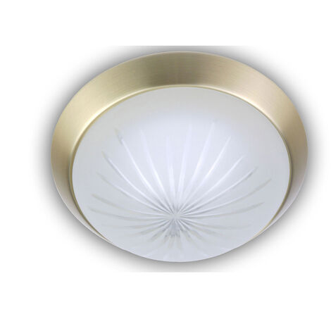 LED-Deckenleuchte rund, Schliffglas satiniert, Dekorring Messing matt, Ø 35cm