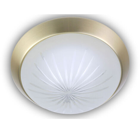LED Deckenleuchte rund, Schliffglas satiniert, Dekorring Messing matt, Ø 35cm