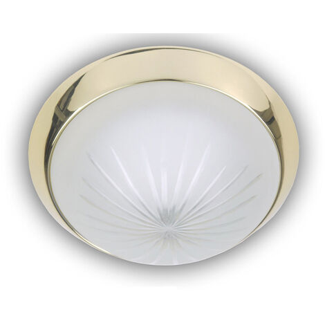 LED-Deckenleuchte rund, Schliffglas satiniert, Dekorring Messing poliert, Ø 25cm
