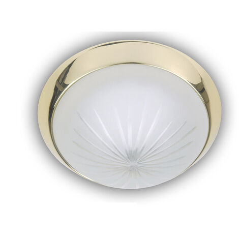 LED-Deckenleuchte rund, Schliffglas satiniert, Dekorring Messing poliert, Ø 35cm