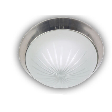 LED-Deckenleuchte rund, Schliffglas satiniert, Dekorring Nickel matt, Ø 25cm