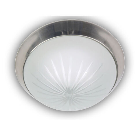 LED-Deckenleuchte rund, Schliffglas satiniert, Dekorring Nickel matt, Ø 35cm