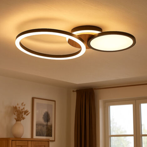 LED Deckenleuchte schwarz Deckenlampe Holz beweglich Wohnzimmerleuchte Designleuchte, Metall, 28W 2100Lm warmweiß, LxBxH 51,5x30x10,5 cm